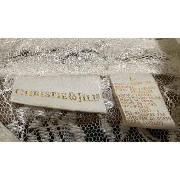 Christie & Jill Cream Ivory Lace Button-Up Blouse Size L Polyester/Nylon Womens - Picture 3 of 4